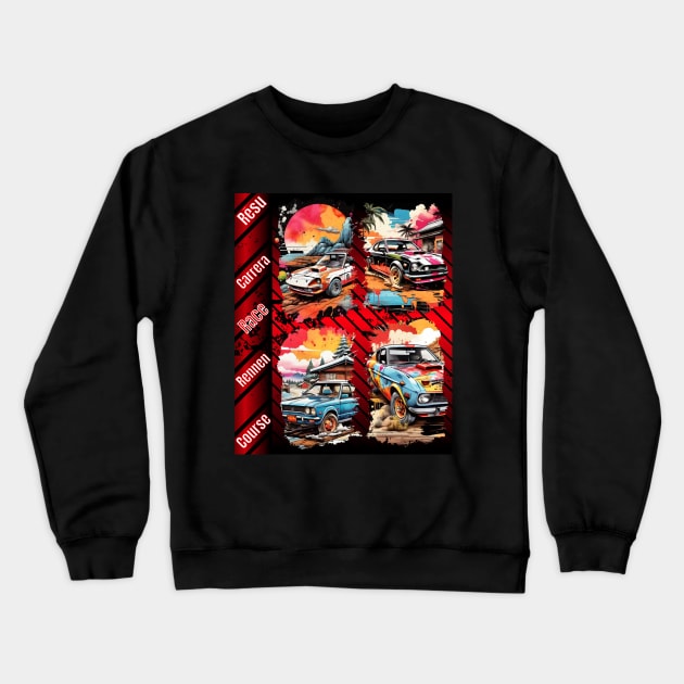 RACE  RESU  CARRERA RENNEN COURSE VINTAGE RACE CARS VIBRANT BACKGROUND ENVIRONMENTS Crewneck Sweatshirt by StayVibing